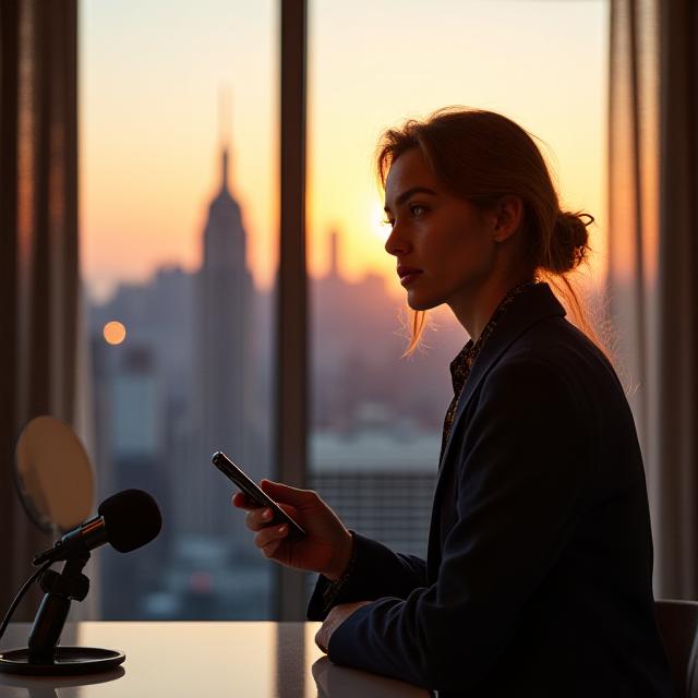Журналист в Нью-Йорке использует мобильные устройства для создания контента
